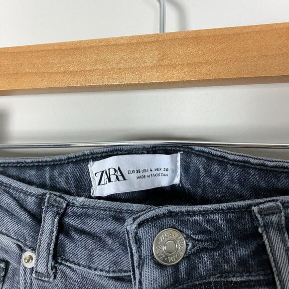 Zara Split Hem Straight Leg Jeans Gray Womens 4 Side Slit - Picture 3 of 6